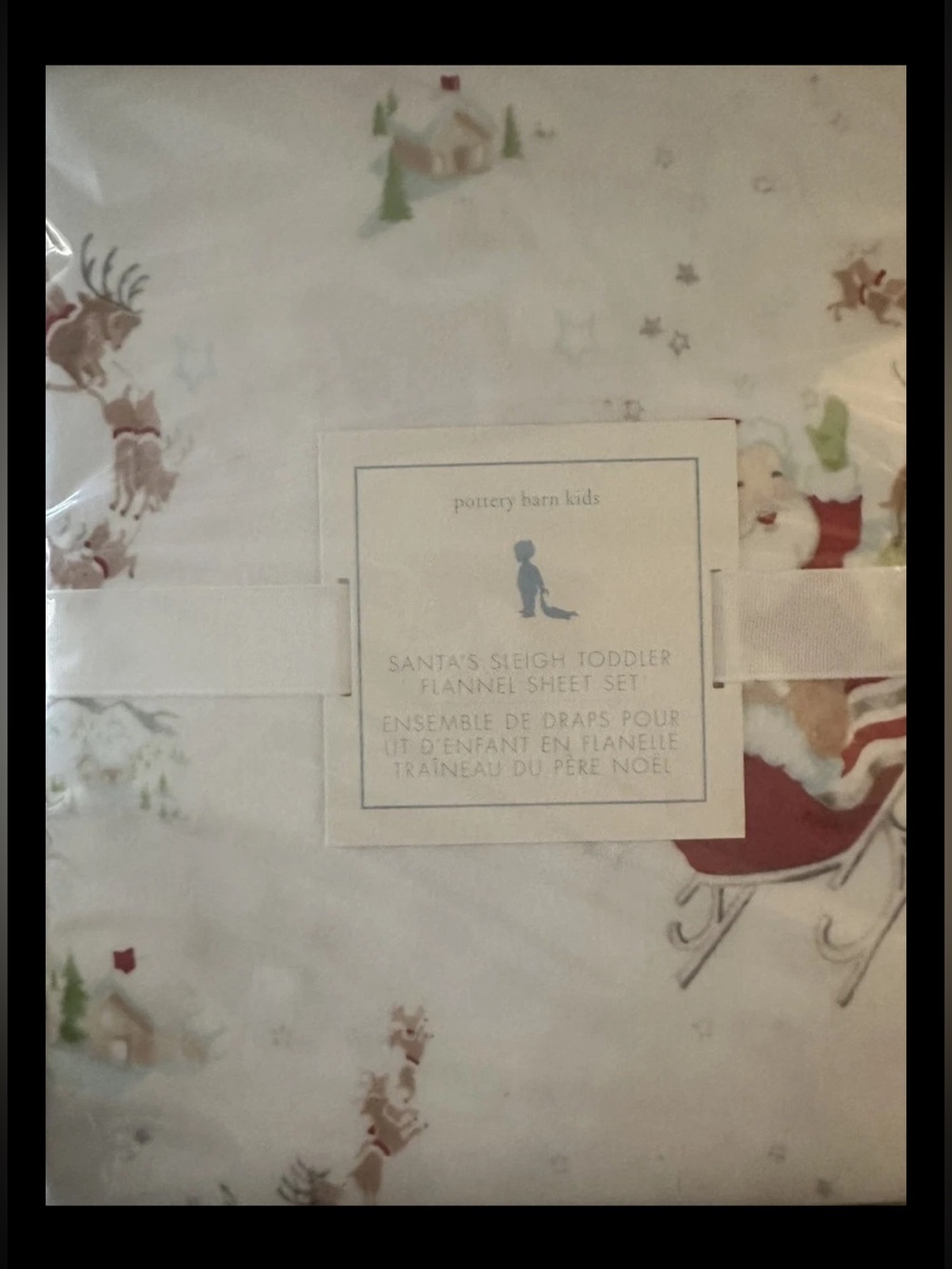 NWT Pottery Barn Kids Dear Santa Sleigh Retro Flannel Toddler Crib Sheet Set